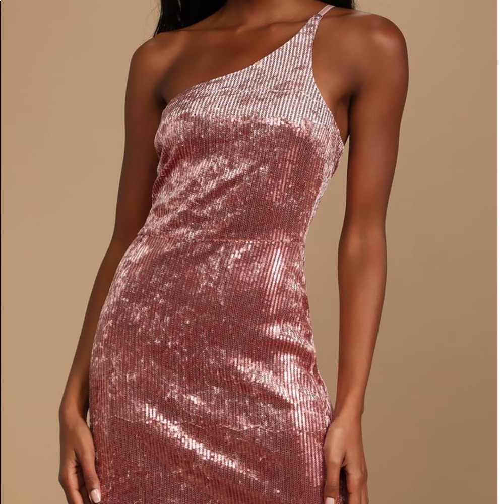 Dazzle Mauve Velvet Sequin One-Shoulder Bodycon Mini Dress